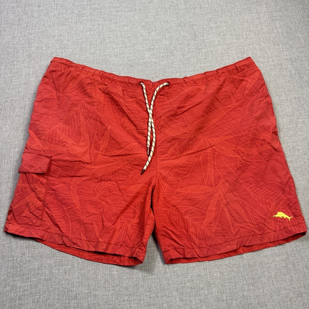 Tommy Bahama Swim Trunks Shorts Mens XL Red Floral Lined Drawstring Pockets